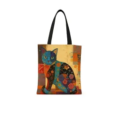Bolso de mano con estampado floral de gato, bolso de hombro